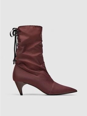 Zara Burgundy Lace Up Fabric Boots- NWOT